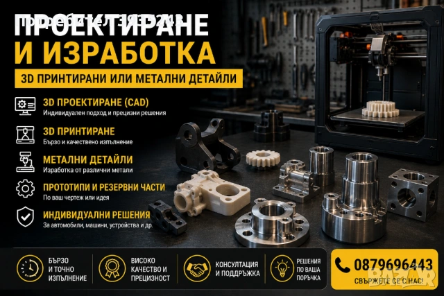 Проектиране и изработка на 3D принтирани или метални детайли
