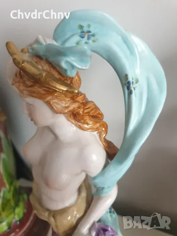 Meissen фигура 36см-1,4кг/еротика/Майсен порцеланова статуетка на момиче с цветя и шал, снимка 14 - Статуетки - 55606453