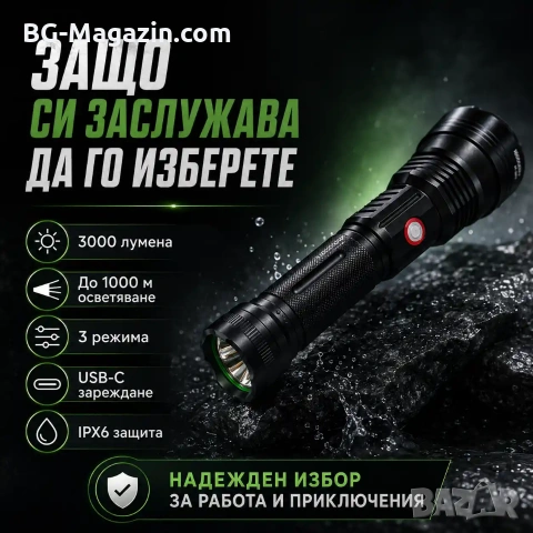 Мощен ръчен фенер LED прожектор тактически за лов риболов къмпинг туризъм палатка работа аварии, снимка 7 - Къмпинг осветление - 51027558