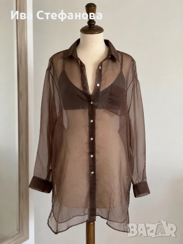 Ефирна прозрачна шоколадова кафява  риза Zara zara , снимка 3 - Ризи - 55203047