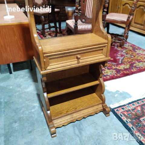 Дървена етажерка с рафтове и чекмедже., снимка 3 - Етажерки - 53820725