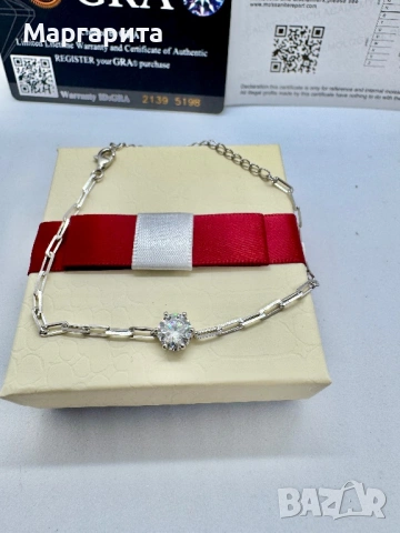 Сребърна гривна с мойсанит ( диамант) 1 карат, снимка 3 - Гривни - 54007550