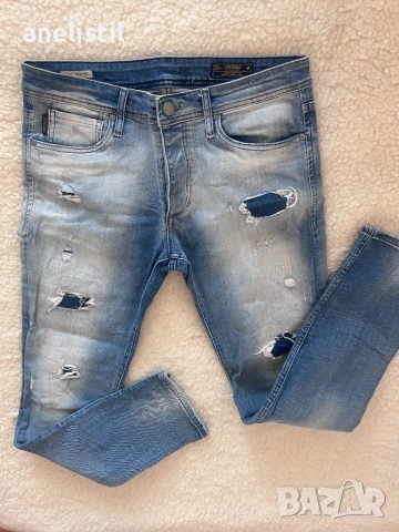 Мъжки дънки JACK & JONES – W33/L32, Slim Fit, ефектни накъсвания