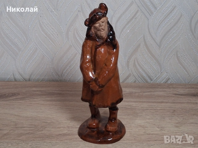 Стара Съветска Керамична Фигура Старец Рибар Гжел Артел