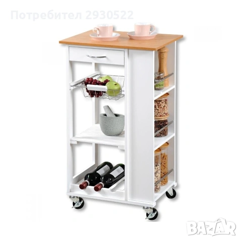 Кухненска количка/масичка с чекмедже и рафтове на колела, снимка 3 - Кухни - 54315263