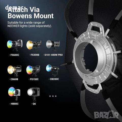 NEEWER BASICS Осмоъгълен софтбокс Bowens Mount, 90 см, NS64P, снимка 6 - Чанти, стативи, аксесоари - 54443116