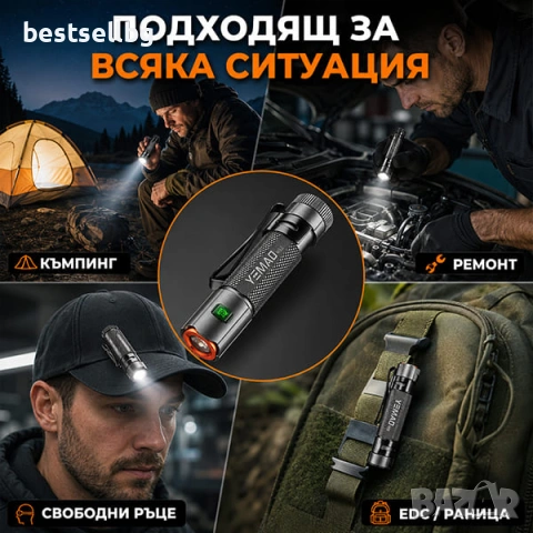 Мощен ръчен фенер 1500 лумена за къмпинг лов риболов туризъм палатка USB-C магнит YEMAO M52, снимка 4 - Къмпинг осветление - 54109837