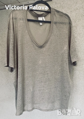 Макси ленена тениска H&M XXL с V-образно деколте, снимка 4 - Тениски - 54661817