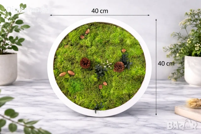 Луксозна Кръгла Жива картина - Скандинавски мъх и шишарки Ф40 см