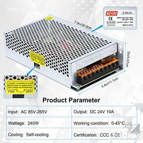 Kingwen 24V 10A 240W захранване AC/DC SMPS, снимка 2 - Друга електроника - 54549946