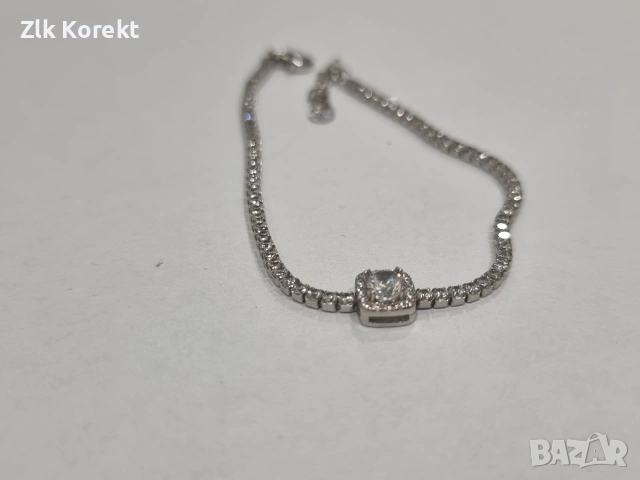 Дамска сребърна гривна с циркони и мойсанит, снимка 5 - Гривни - 55223638