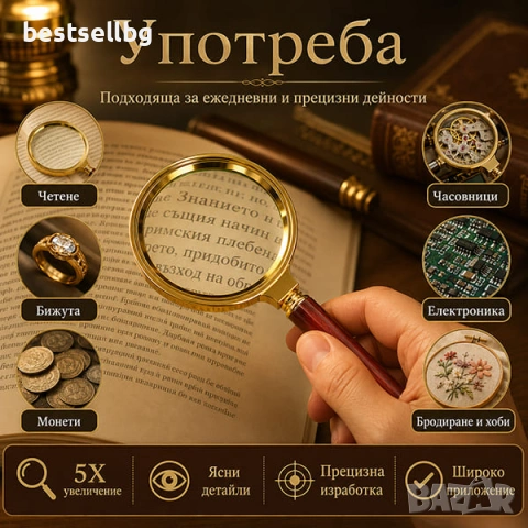 Увеличителна голяма ръчна лупа увеличение 5Х за четене работа джобна, снимка 2 - Други инструменти - 29263802