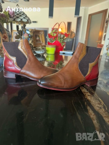 Прекрасни боти от естествена кожа в светло кафяв цвят с интересен червен акцент., снимка 6 - Дамски боти - 54015250