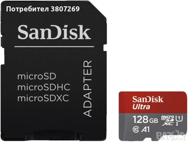 SanDisk Ultra microSDXC 128GB (SDSQUAR-128G-GN6MA) – Чисто нова - Фабрично запечатана!, снимка 2 - Карти памет - 55580015