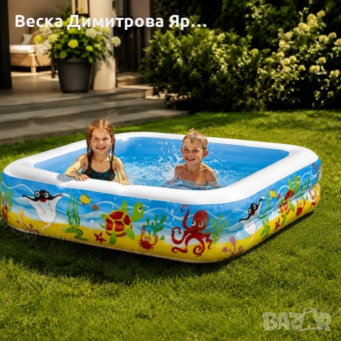 Надуваем детски басейн с подвижен сенник – Защита от слънце, 140 x 140 x 114 см, 265 л, снимка 4 - Басейни и аксесоари - 54933783