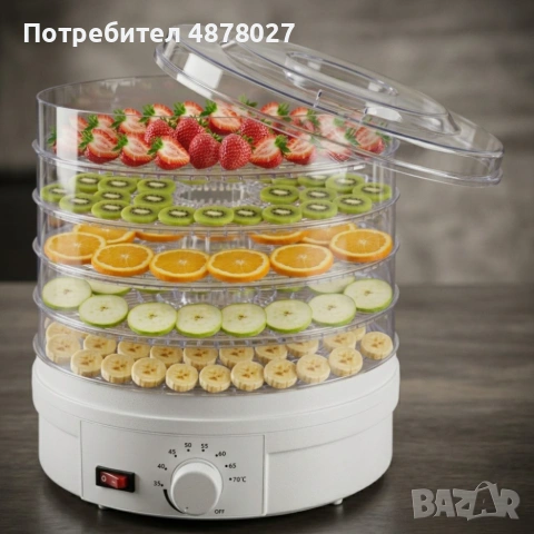Дехидратор за храна 500W с 5 нива и регулируема температура 35–70°C – Сушилня за плодове, зеленчуци,, снимка 6 - Аксесоари за кухня - 55205612