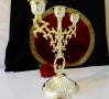 Позлатен калаен свещник тройка,троен свещник,печат. , снимка 3