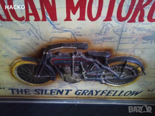 Стенно 3 ДЕ Пано с Ретро Мотоциклет Harley-Davidson "Silent Gray Fellow" от 1911г., снимка 6 - Пана - 54595367