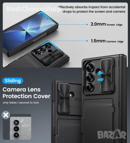 Калъф за Samsung Galaxy Z Fold 7 с отделение за карти протектор екран и панта удароустойчив, снимка 7 - Калъфи, кейсове - 55166360