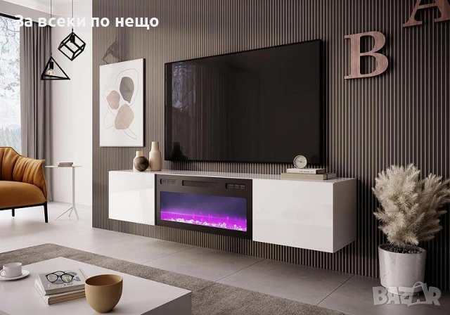 TV шкаф с вградена камина LIVO RTV-180W K Код P2421, снимка 3 - Шкафове - 54419526
