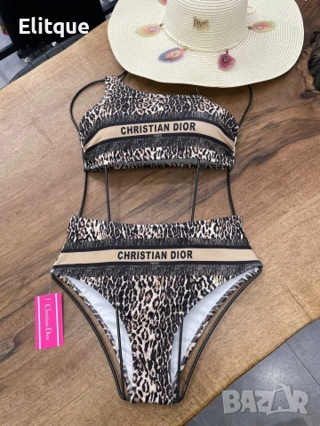 Стилни дамски бански с висока талия и марков принт Louis Vuitton Burberry Christian Dior , снимка 4 - Бански костюми - 54599339