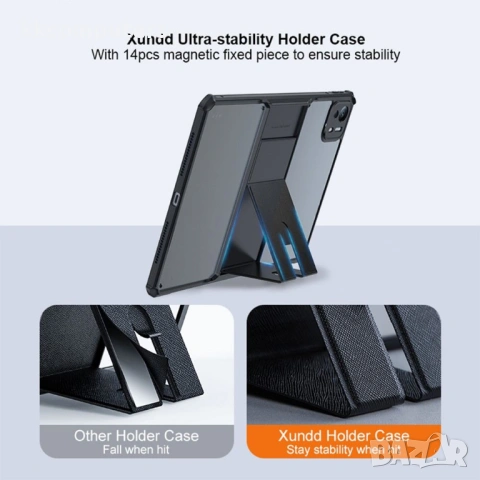 XUNDD калъф за Xiaomi Pad 7S Pro 12.5 – TPU+PC, подставка, Airbag, протектор, черен, снимка 4 - Калъфи, кейсове - 54520119