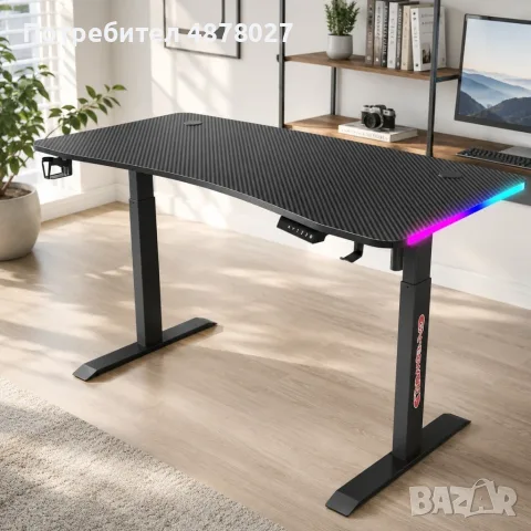 Гейминг бюро - LED RGB, Регулируема височина, 140см, снимка 8 - Бюра - 55659972