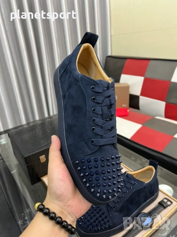 Christian Louboutin Louis Junior Spikes – Тъмносин Велур | Premium Luxury Edition | Размери 38-44, снимка 2 - Спортно елегантни обувки - 54670211