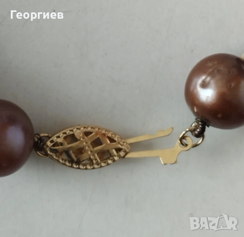 Гердан естествени кафяви перли с златно копчило 1-1.5 гр., снимка 2 - Колиета, медальони, синджири - 54399714