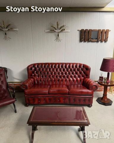 Chesterfield/Честърфийлд Класически кожен диван – Бордо, снимка 12 - Дивани и мека мебел - 55286154