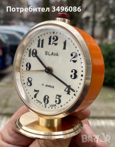 Стар съветски механичен будилник СЛАВА 11 камъка, снимка 7 - Колекции - 54058934