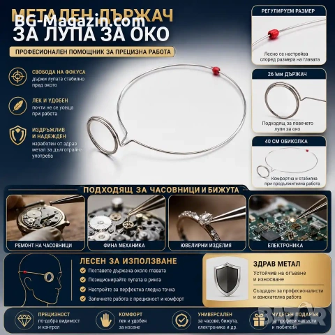 Часовникарски инструмент метален държач за лупа за око висококачествен за часовникари смяна батерия, снимка 8 - Други инструменти - 50976256