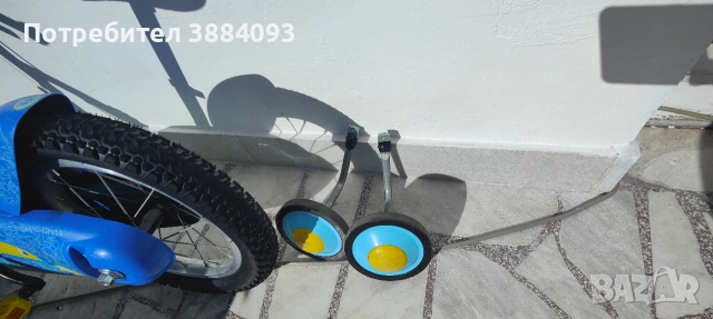 Детско колело Btwin 500 Ocean, 14", синьо, с помощни колела – 3-5 години, снимка 11 - Велосипеди - 55175964