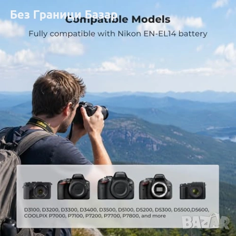 Ново двойно Зарядно за 2 батерии Nikon EN-EL14 USB-C Micro USB D5100 D5200 D5600, снимка 2 - Батерии, зарядни - 55140701