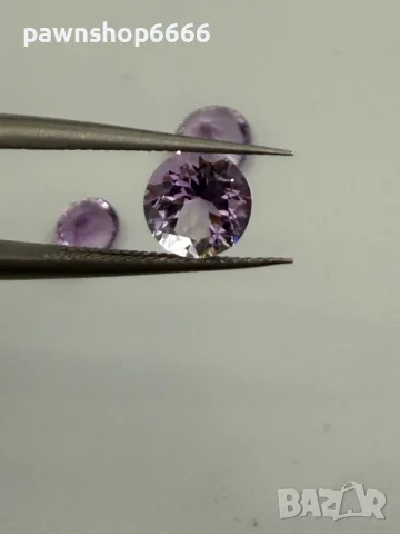 Лот естествени аметисти 3.40 ct – 3 броя, кръгъл брилянтен шлиф, отличен блясък, снимка 12 - Други - 55483152