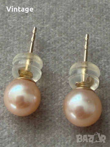Английски златни обеци с  естествени розови перли 