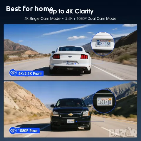 Avylet 4K/2.5K+1080P Видеорегистратор за автомобили отпред и отзад, снимка 3 - Друга електроника - 55548101