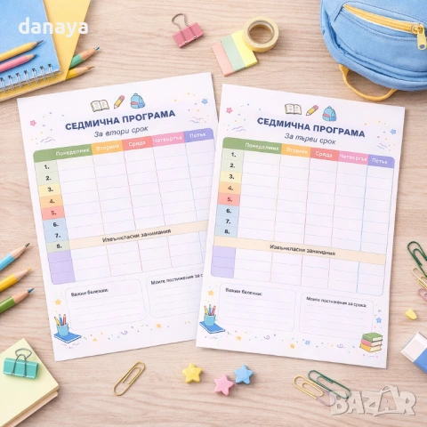 6555 Двустранна ученическа седмична програма за училище, формат А4, снимка 2 - Ученически пособия, канцеларски материали - 54097999