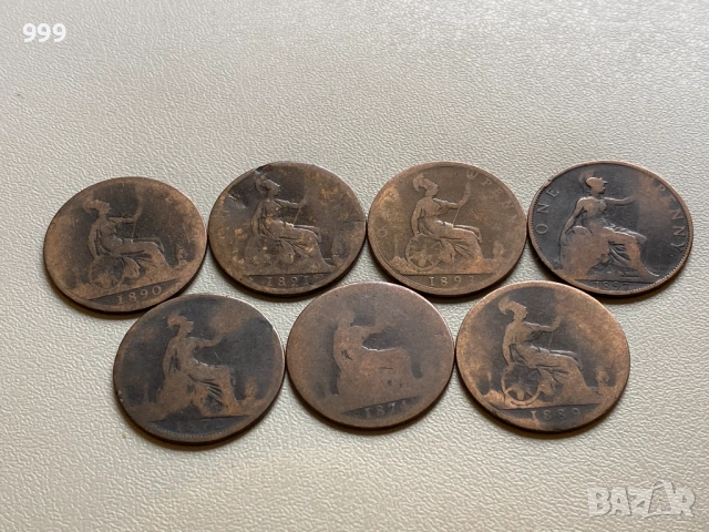 1 пени 1872, 1874, 1889, 1890, 1891, 1893  Великобритания