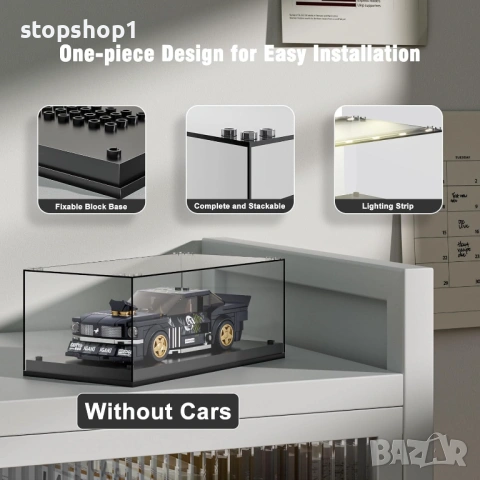 Акрилна витрина Mould King 27000 за Speed ​​Champion Cars, LED подреждаща се прозрачна витрина с чер, снимка 3 - Колекции - 54227510