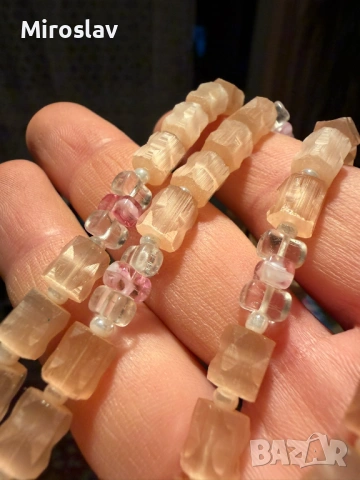 Колие - розов кварц - автентично от 1970г., снимка 4 - Колиета, медальони, синджири - 54203448