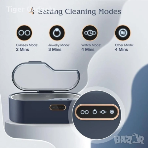 Aparatoo Ultrasonic Jewelry Cleaner 450ml – ултразвукова машина за почистване 45kHz с 4 режима, снимка 5 - Друга електроника - 54477500