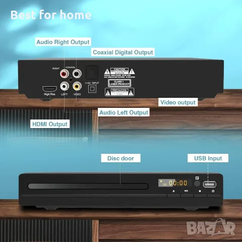 Tojock HDMI AV HD TV DVD плейър Коаксиален изход AV кабел USB вход Без регионално кодиране, снимка 4 - Плейъри, домашно кино, прожектори - 55340710