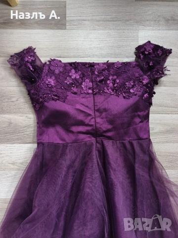 Лилава рокля с тюл, снимка 4 - Рокли - 54020537