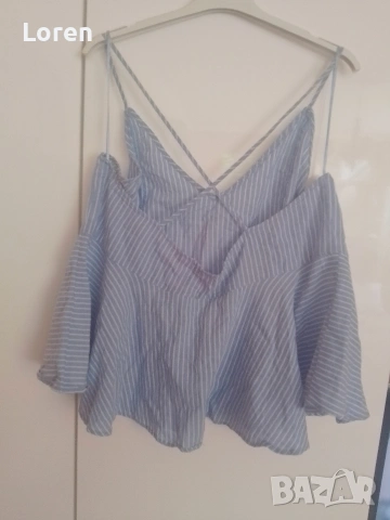 *💜💮Gina tricot*💜💮Ефирно памучно потниче на бели и сини раета, снимка 5 - Потници - 46845538