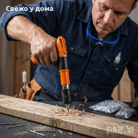 Професионален пистолет за забиване на пирони + 50 броя пирона