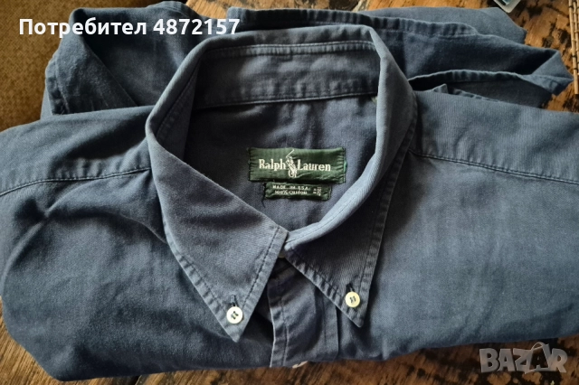 мъжка риза Ralph Lauren Ралф Лаурен 100% памук, произведена в САЩ made in USA, размер XXXL, тъмно си, снимка 4 - Ризи - 55155980