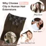 XDhair екстеншъни за коса тип „щипка“ от естествена човешка коса, средно кафява,100 гр.,6бр., 40 см, снимка 8
