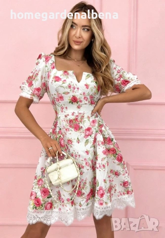 Романтична Рокля на Цветя с Дантела Универсален Размер