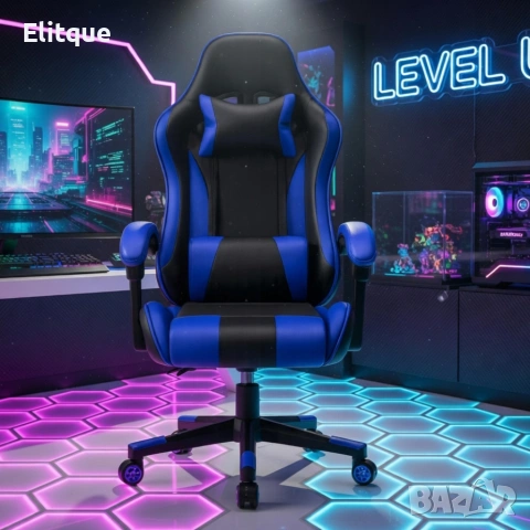 Ергономичен офис и геймърски син стол – Максимален комфорт за гърба и врата, регулируем, снимка 5 - Столове - 54212016